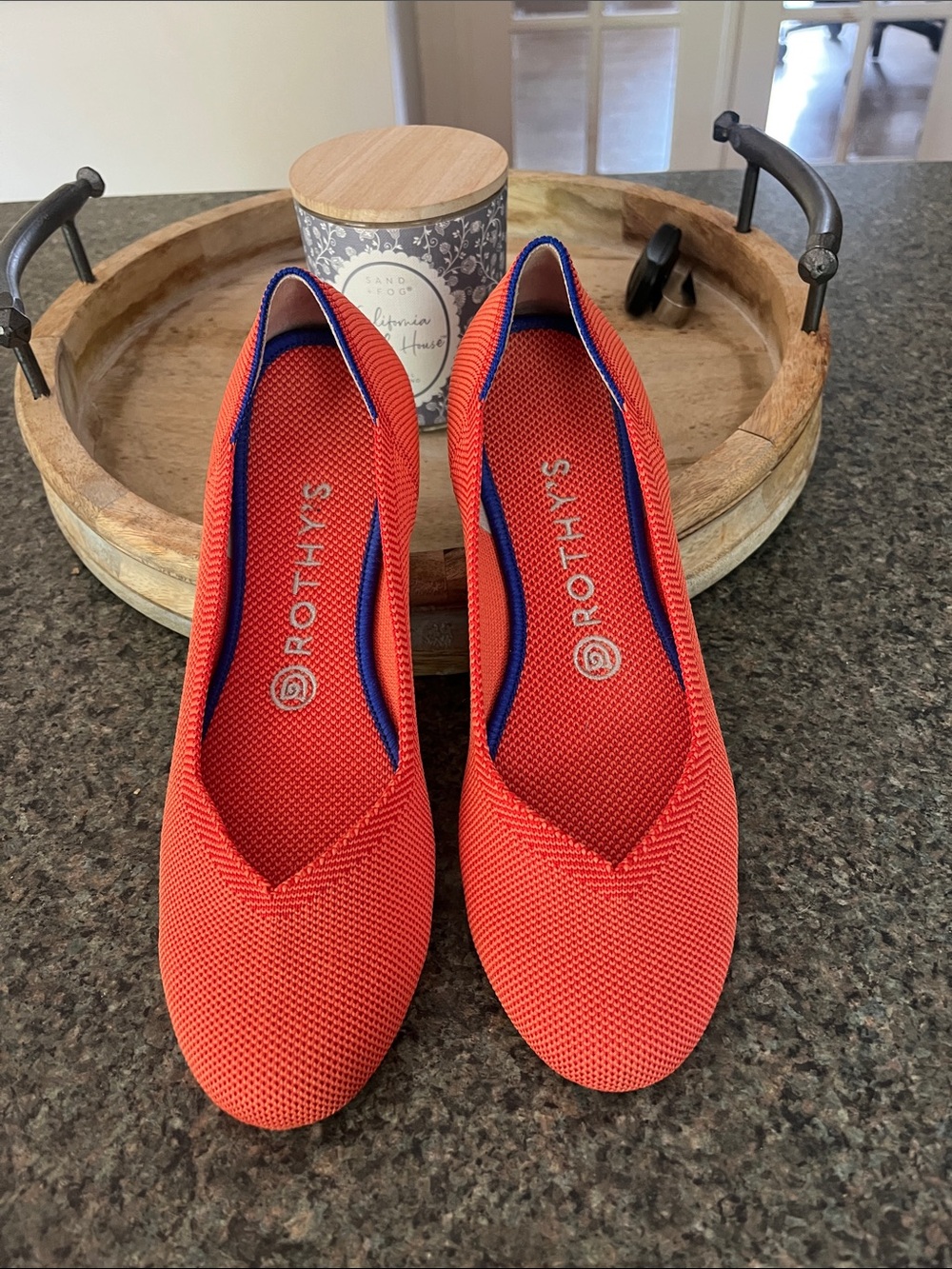 Rothy's Coral-Red Pointed Toe Knit Flats